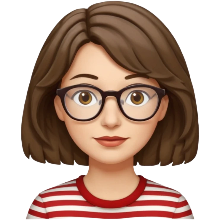 fair-skinned caucasian woman, 40s, chin-length rather wavy/unruly brown-ish hair with some white stripes (shaggy haircut), hazel eyes emoji