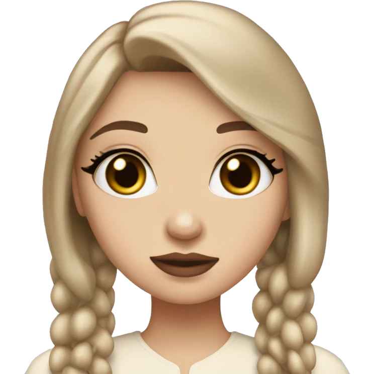Slavic girl, light skin, very long eye lashes, pink beige lipstick, brown eyes emoji