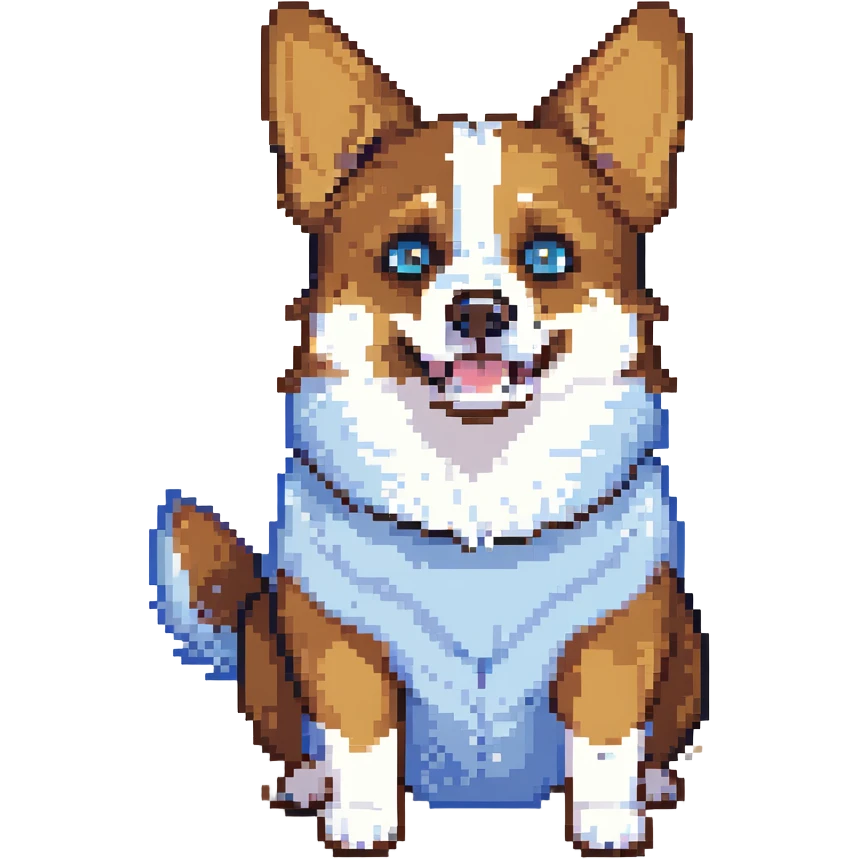 anthropomorphic corgi with black fur, white underbelly, left brown eye, light blue right eye, scared expression emoji