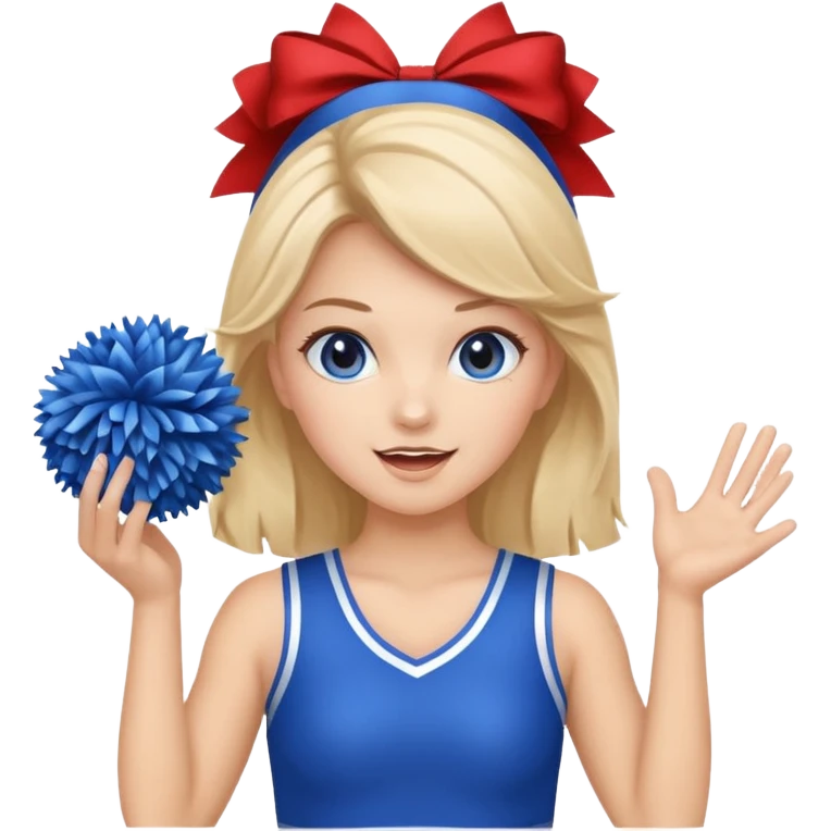 football cheerleader, holding a cheering pom, blue emoji