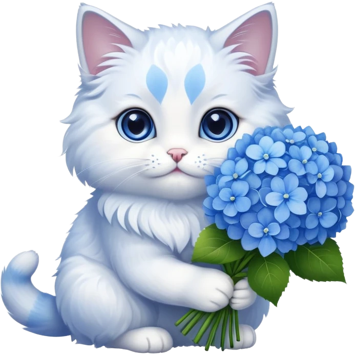 Cat with bouqet of hydrangeas  emoji