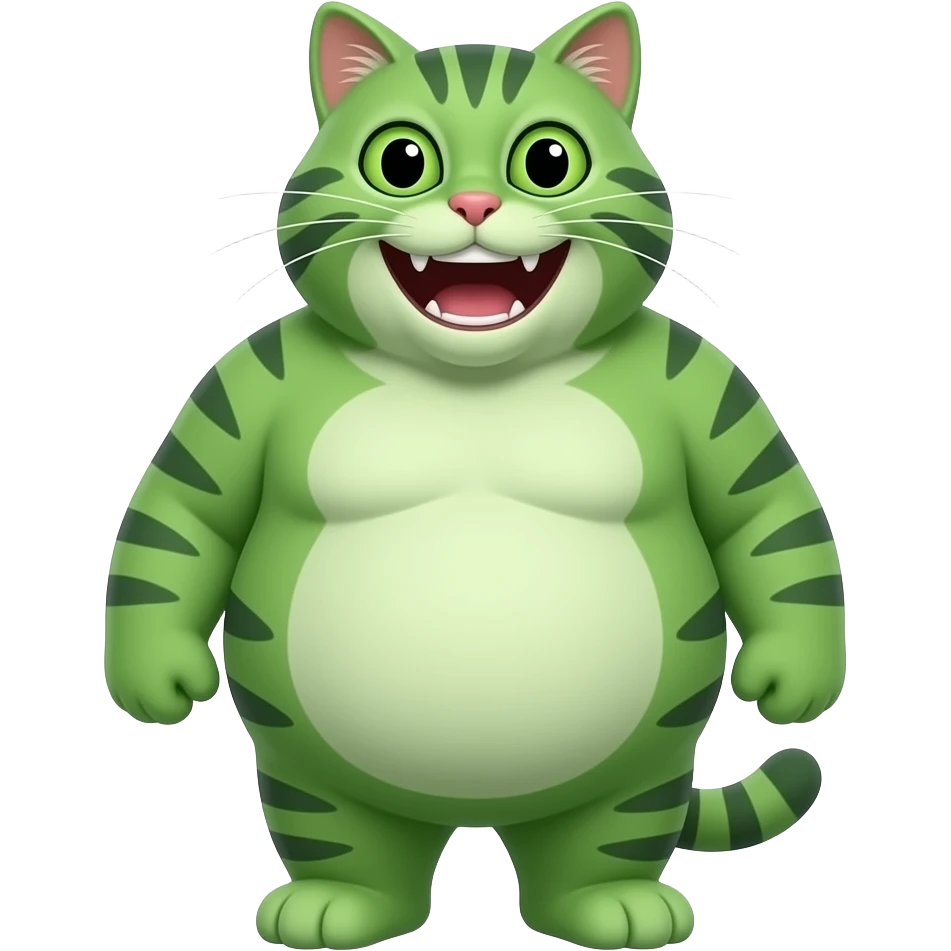 A skinny fat cat dude who's green and smiles wildly, with his full body in frame emoji