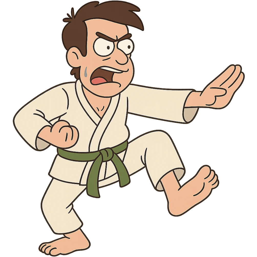 flat toon style karate costume with green belt emoji