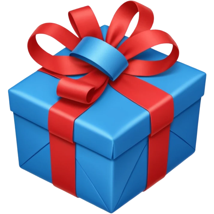 Cadeau rouge et bleu et avec dessus un bandeau avec marqué en texte  : cadeau à la clé  emoji