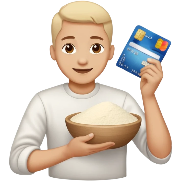 Happy with creditcard and pile of flour emoji