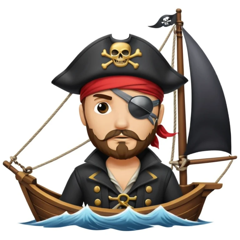 pirate with eye sailing a ship in strom sea background emoji