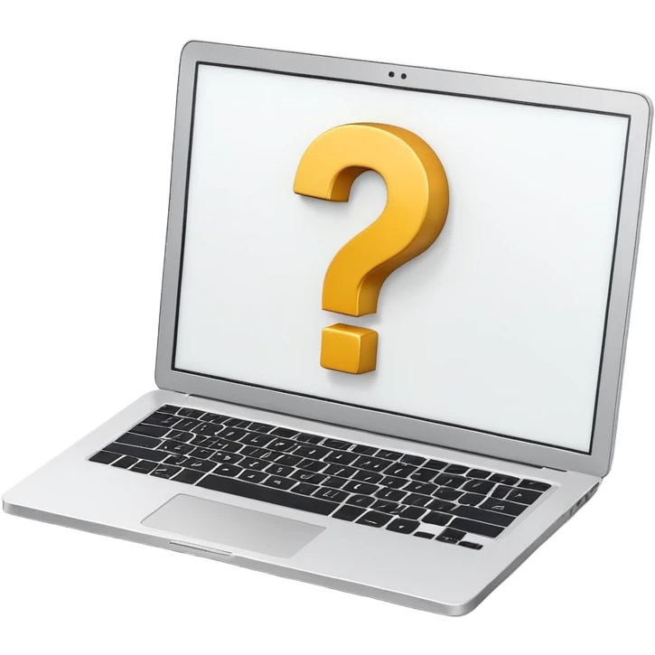 laptop open displaying a large question mark emoji