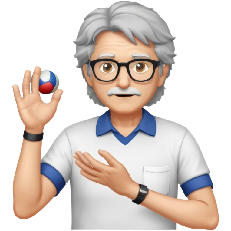 older professor with salt-and-pepper hair and glasses wearing shirts, no mustache, with hands positioned as if grabbing an invisible rugby ball emoji