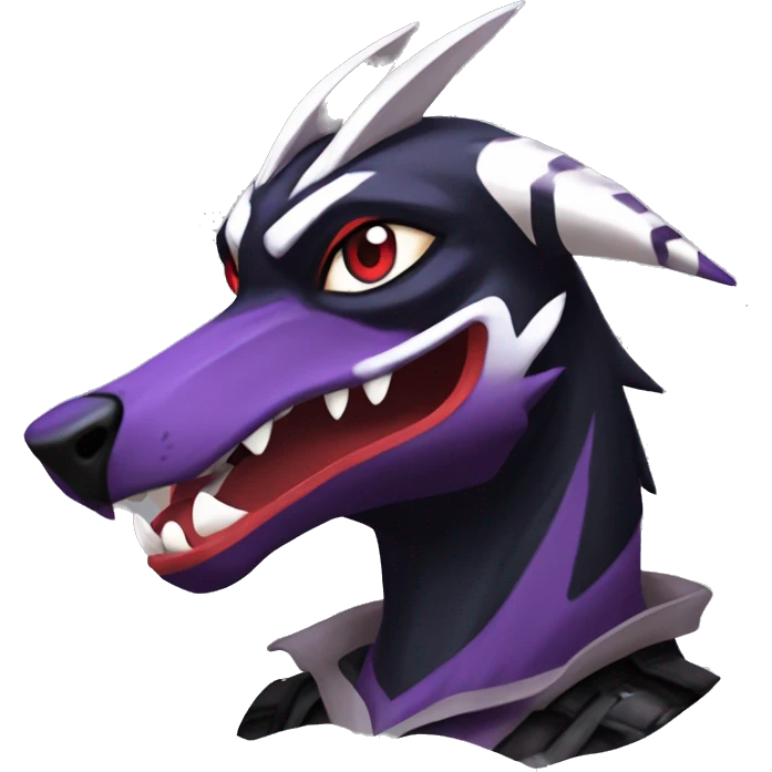 Black Cool Edgy Nargacuga-Houndoom-Garchomp-Noivern Fakémon  with White and Red and purple and black Edgy markings emoji
