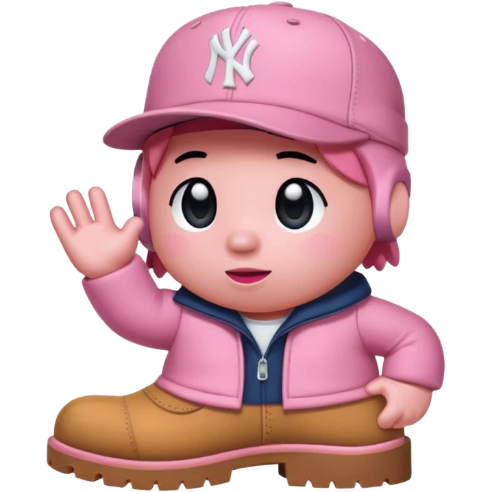 Kirby the cartoon character with timberland boots and a new york Yankee cap emoji