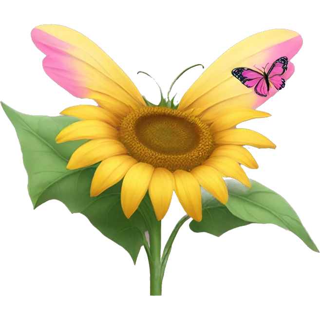Sunflower with pink butterfly  emoji