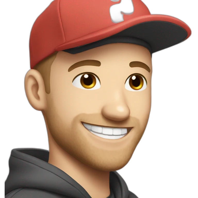 Squeezie with a cap and fake smile  emoji