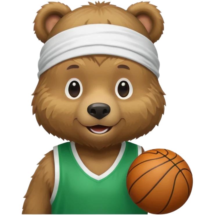 cute Russian grizzly bear wearing a white durag and a green basketball jersey emoji