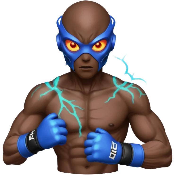 energy alien MMA fighter portrait, head and shoulders only, glowing veins, crackling aura, futuristic fight gloves, intense glowing eyes, 3D cartoon, mobile game icon style, clean background, no text, no watermark
 emoji