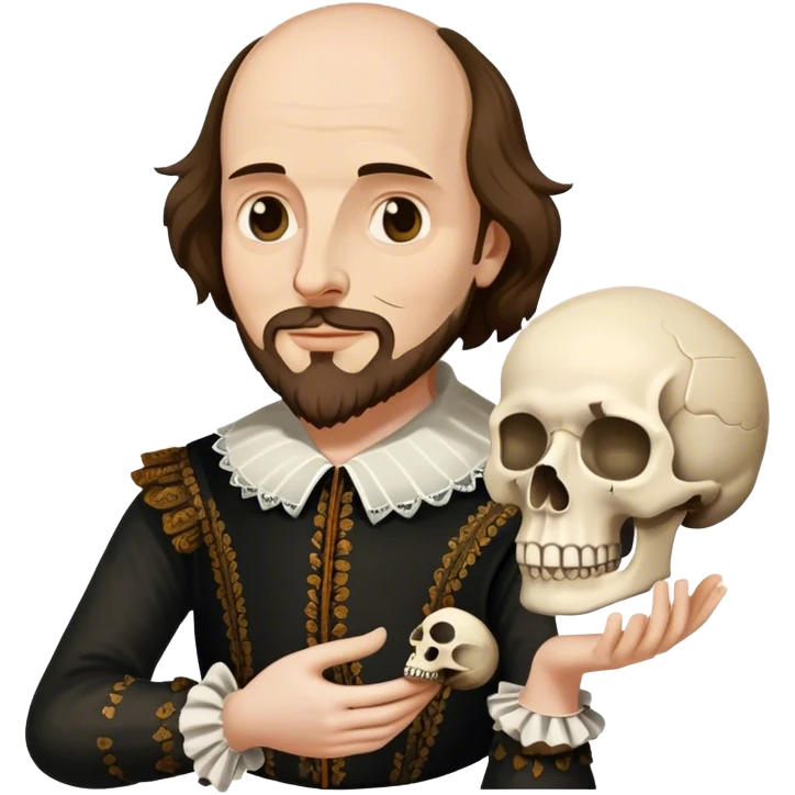 wiiliam shakespeare con una calavera en la mano emoji