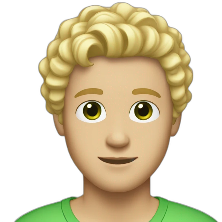 blonde twenty year old guy with side part down perm hair and green eyes emoji