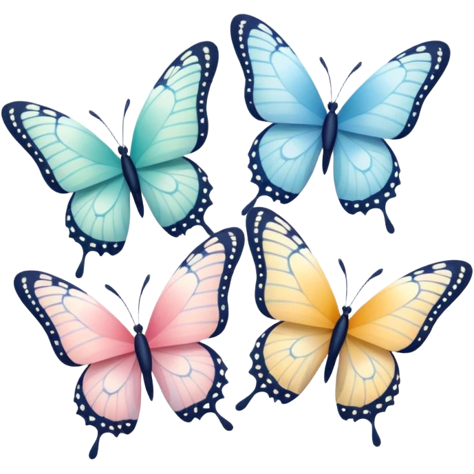 Three pastel colorful butterflies flying emoji