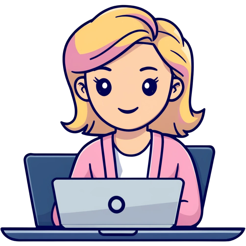 blonde woman in a pink cardigan working on a laptop emoji