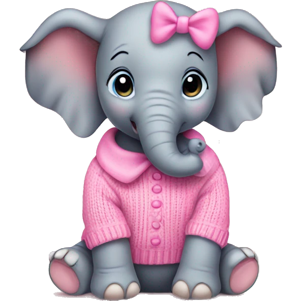 Baby elephant wearing pink sweater and bow emoji