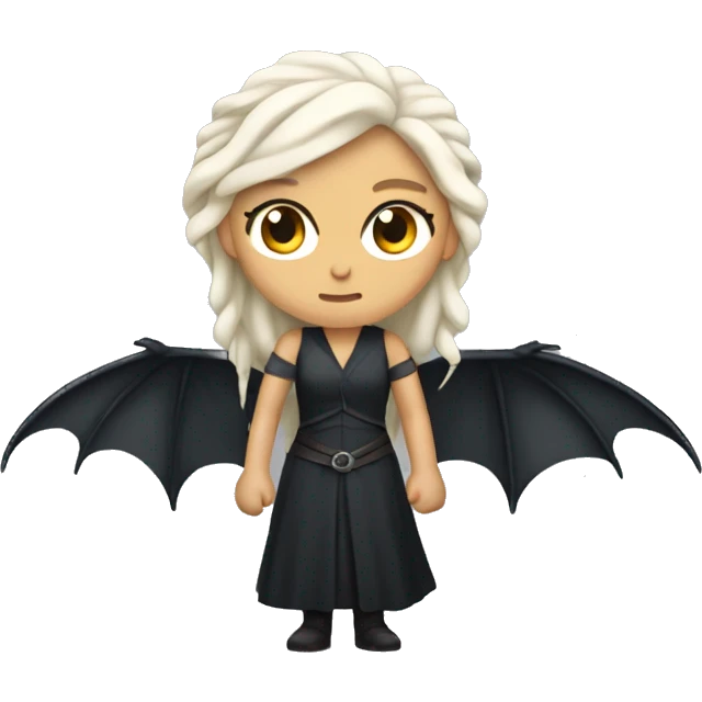 Mad Daenerys Targaryen wearing dark clothes with dragon wings emoji
