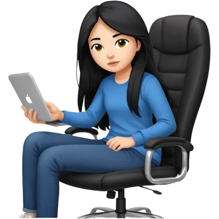 girl that is moving in their chair of work but its not disable just lazy with black long hair and skin a bit latin  emoji