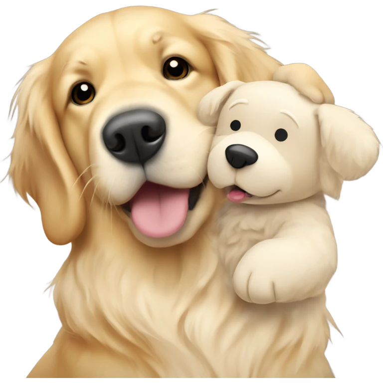 English cream golden retriever holding bear plushy emoji