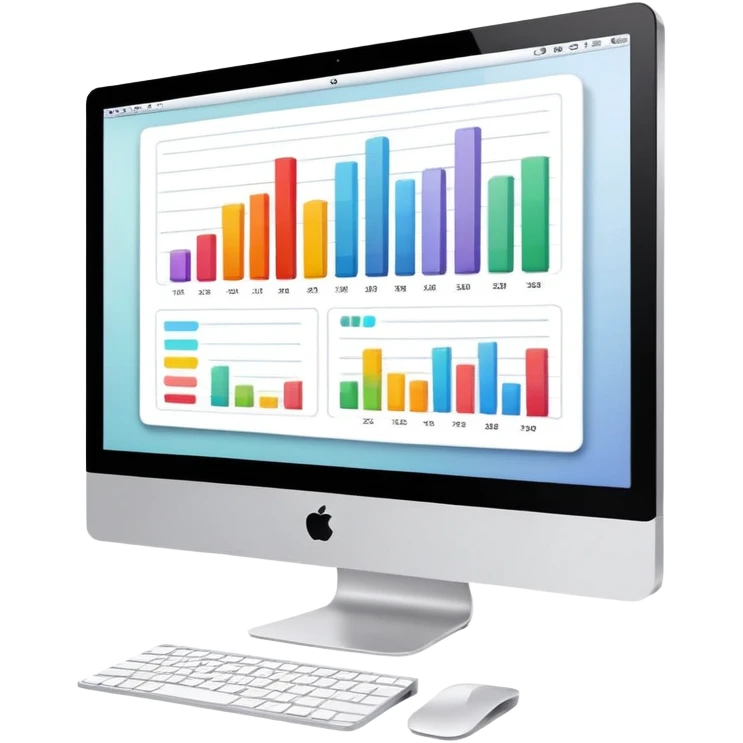 iMac computer with bar charts on the screen emoji