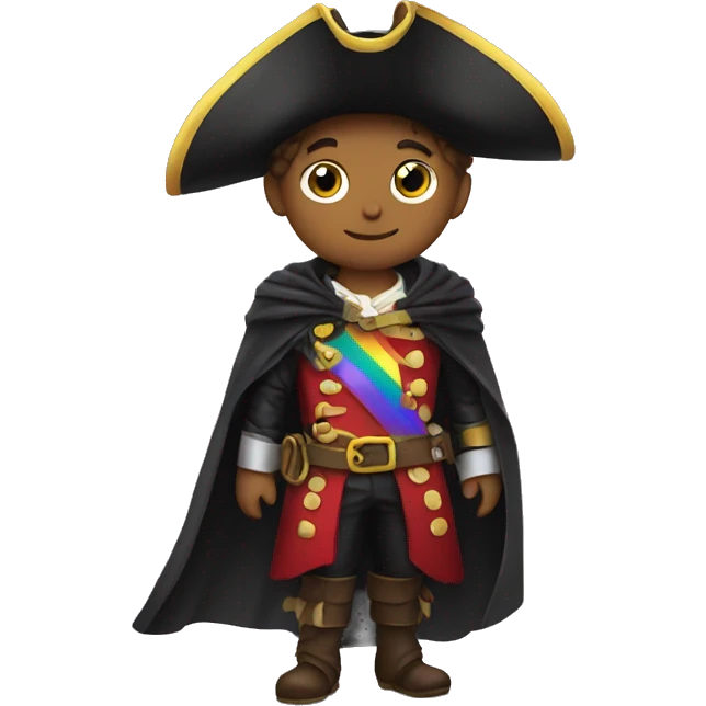 a pirate wearing a gay pride flag as a cape emoji