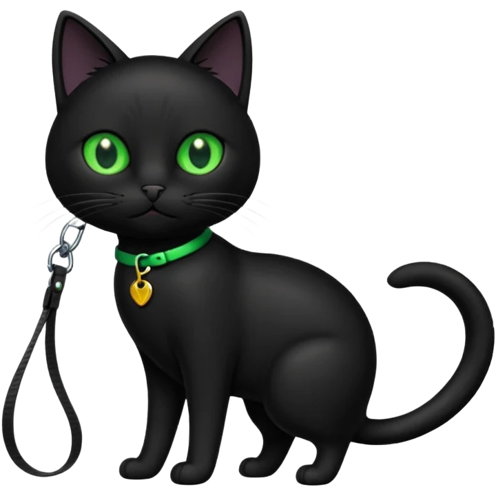 black cat walking on a leash emoji