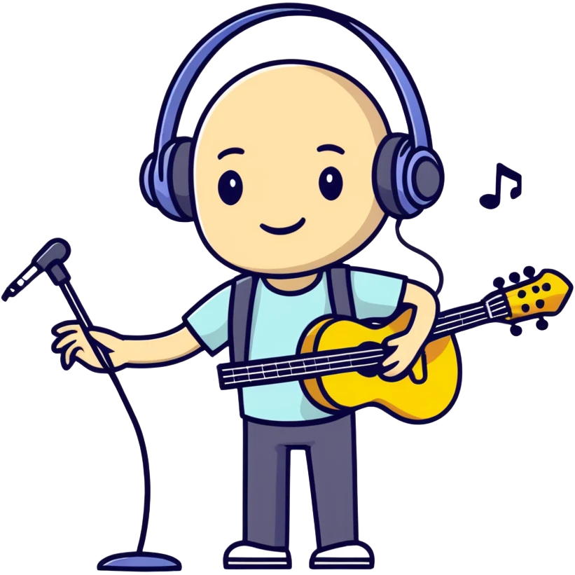A musician performs rock on stage with headphones emoji