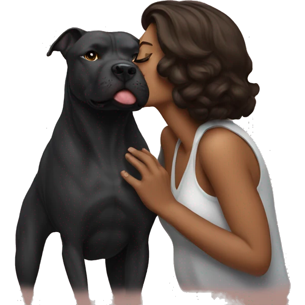 Cool Brunette kissing big black pitbull dog emoji