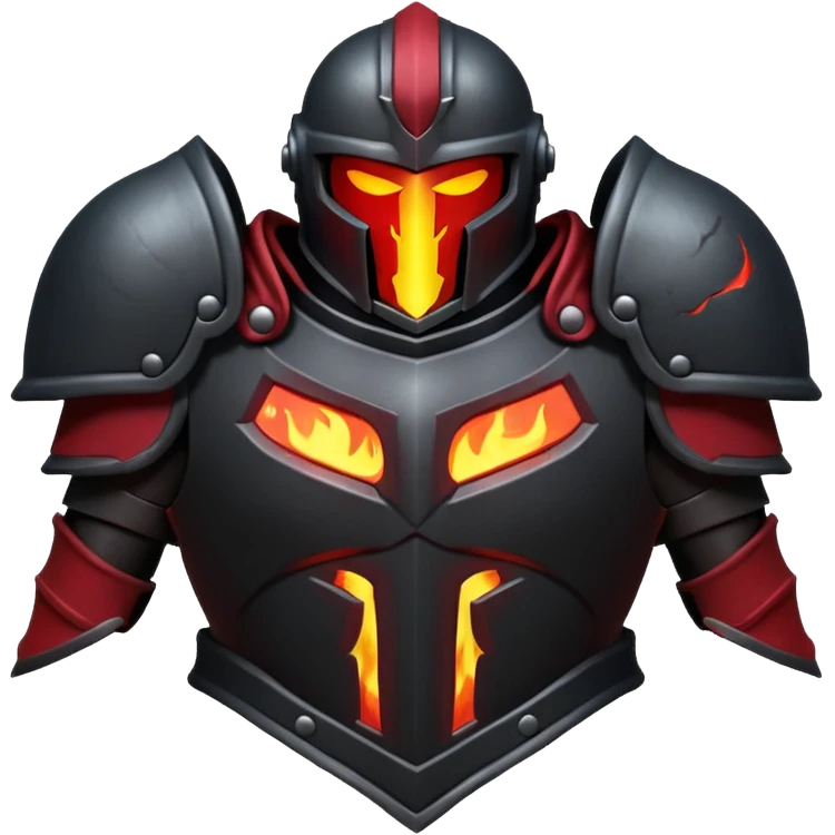 Ares armor object icon, black metal armor with deep crimson red highlights, ancient Greek style, battle scars, fiery glow, 3D cartoon, mobile game icon style, centered, clean background, no text, no watermark

 emoji