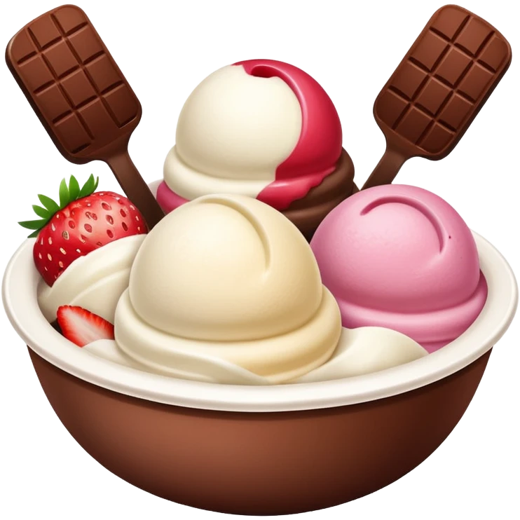 Neapolitan ice cream scoops in a bowl no spoon emoji