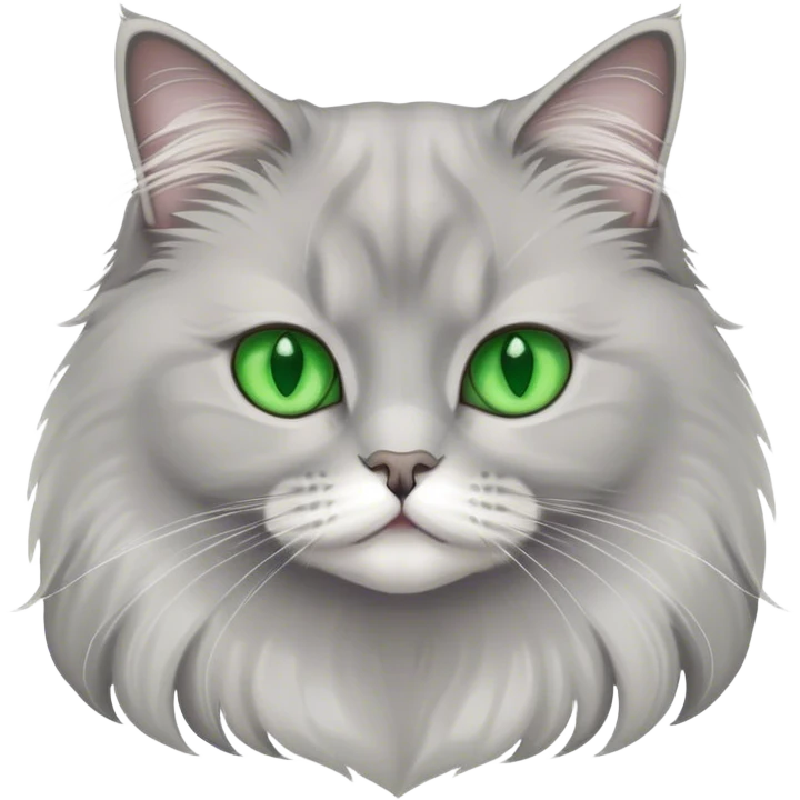 cat, grey and white, britsh long hair with green eyes emoji