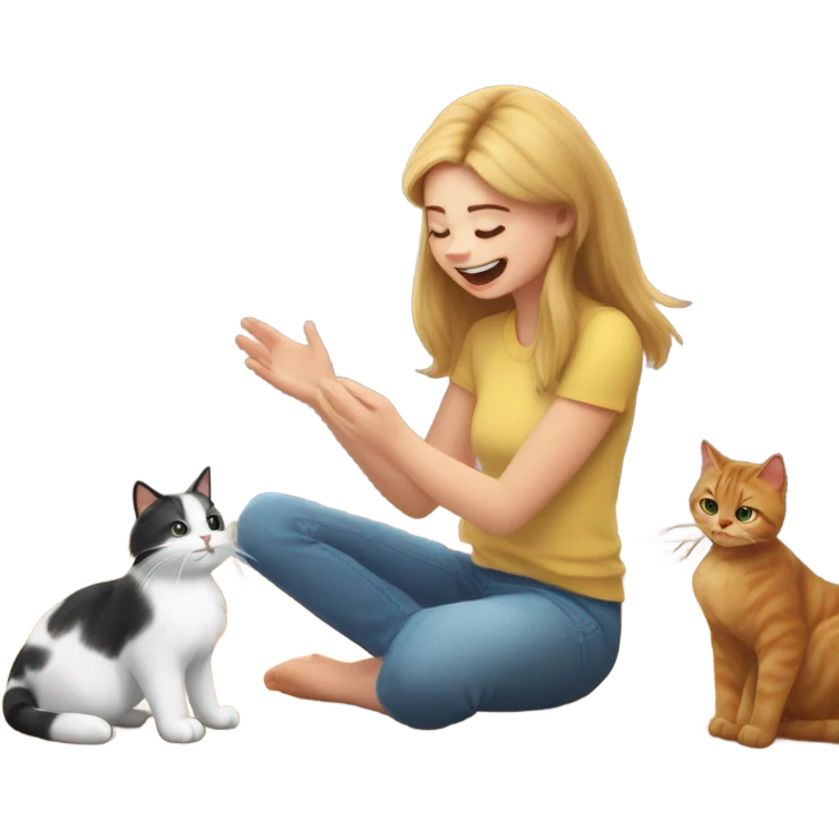 white girl playing with cat emoji