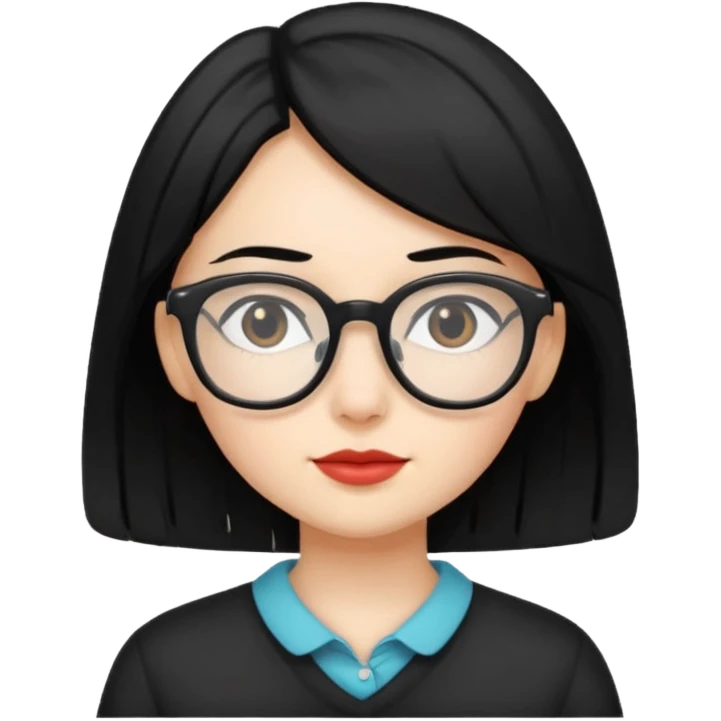 Girl medium hair black coloured hair glasses emoji