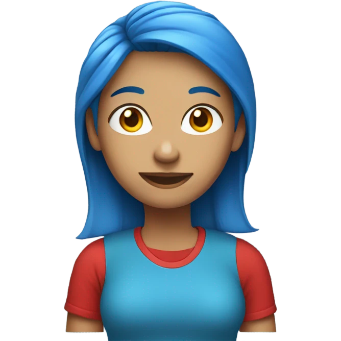 a woman with blue hair in red tshirt emoji