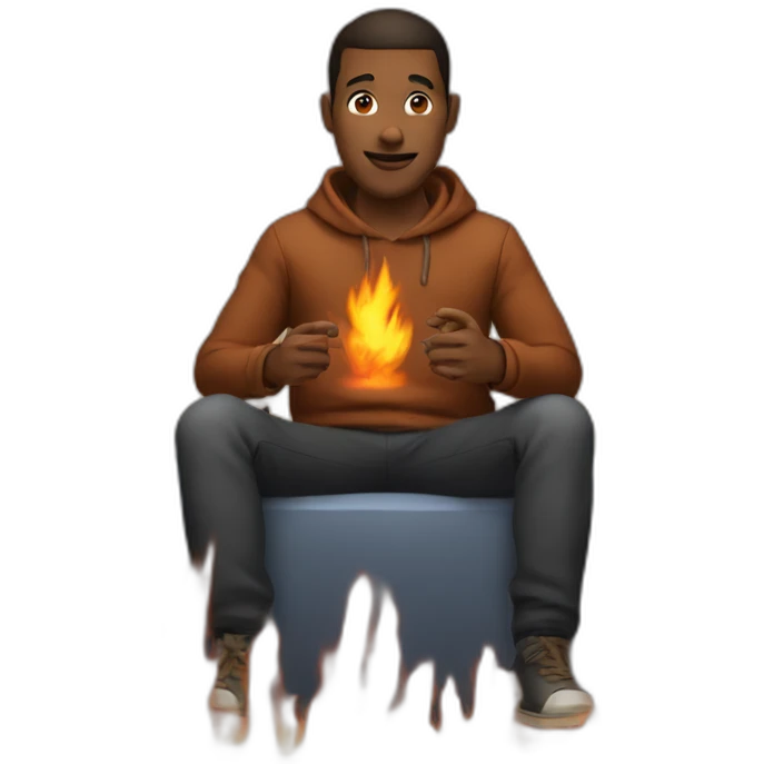 Man sitting infront of fire emoji