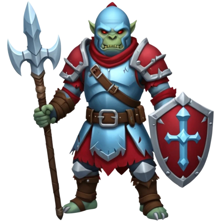 
Fantasy Christmas orc legion soldier icon, iron tundra army theme, heavy winter armor, disciplined brutal look, icy blue steel armor with deep crimson accents, frozen metal texture, cold winter atmosphere, clean readable emoji style
 emoji