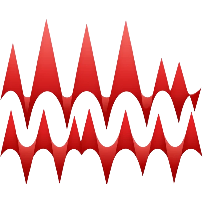 Minimalist design on a white background showing an audio waveform transforming into a sheet of text or lines. Red and white color scheme. No text. Clean geometric style that represents video transcription or audio analysis emoji