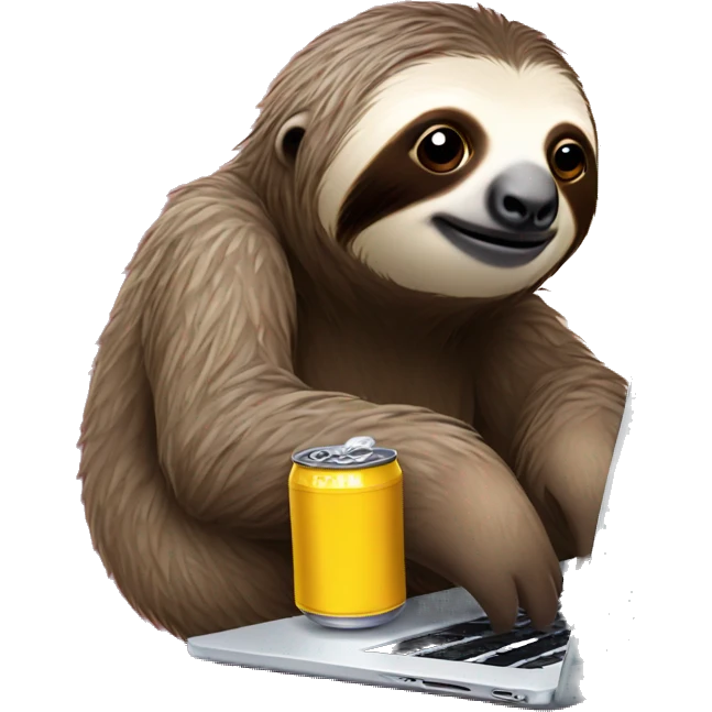 sloth with RedBull can and laptop emoji