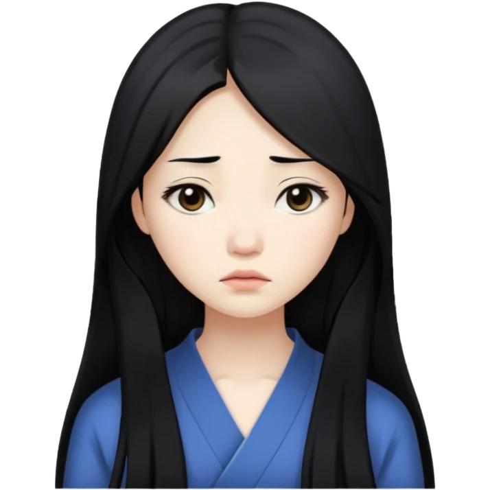 Beautiful Asian woman with long black hair sad emoji