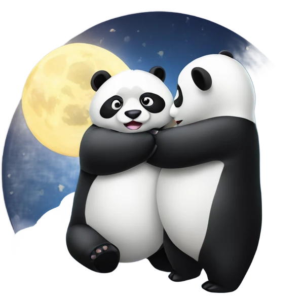 panda and pinguin huging in the moon emoji
