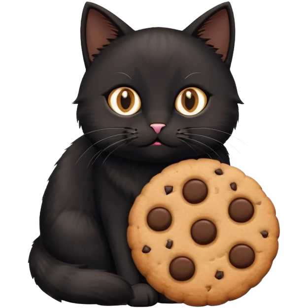 black cat with brown round cookie emoji