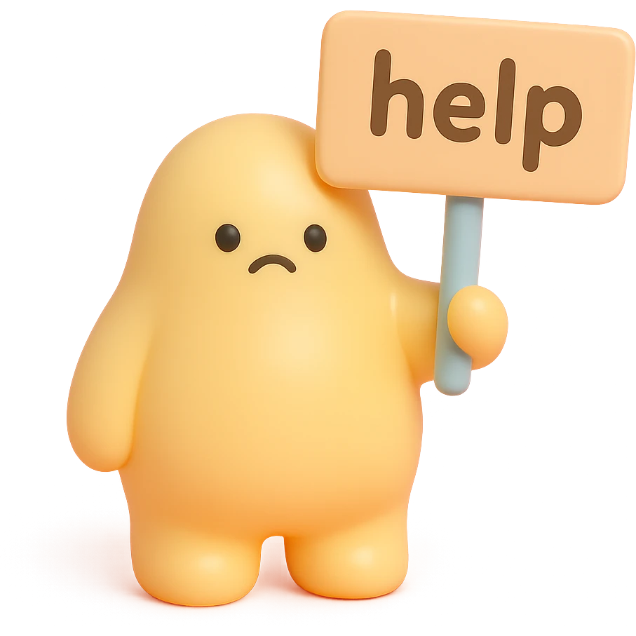little yellow blob guy holding a sign that says 'help' emoji