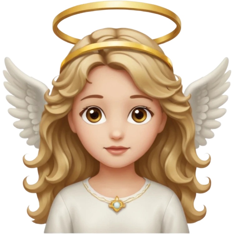 Angel girl with blondish brown wavy hair and hazel eyes and a halo emoji