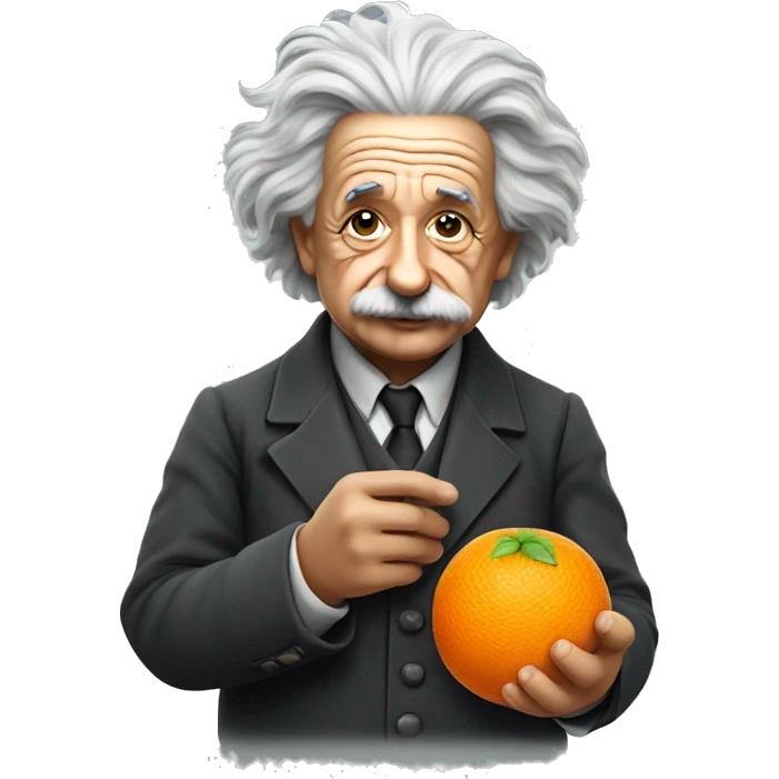 Albert Einstein holding an orange in his hands emoji