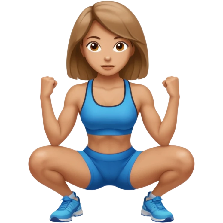 Beautiful woman with light brown shoulder length hair popping a squat without any weights emoji