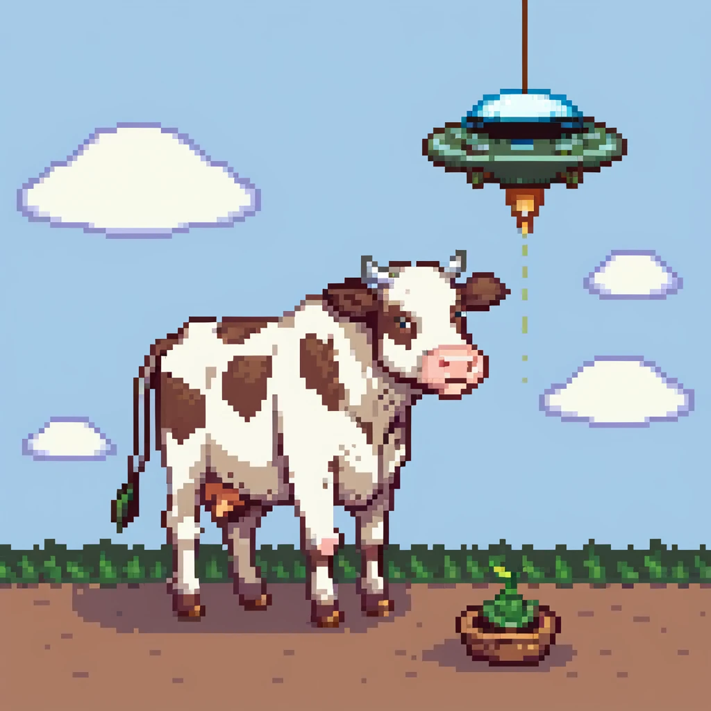 cow being sucked up by a ufo emoji