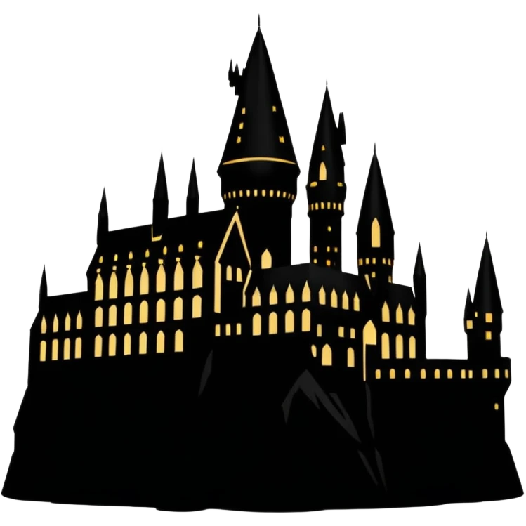 Harry Potter series, Hogwarts castle silhouette with stars, outlined only emoji